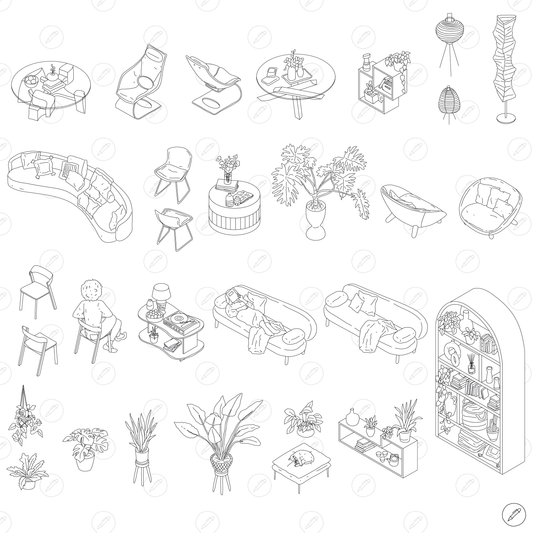 Cad & Vector - Isometric Living Room Furniture